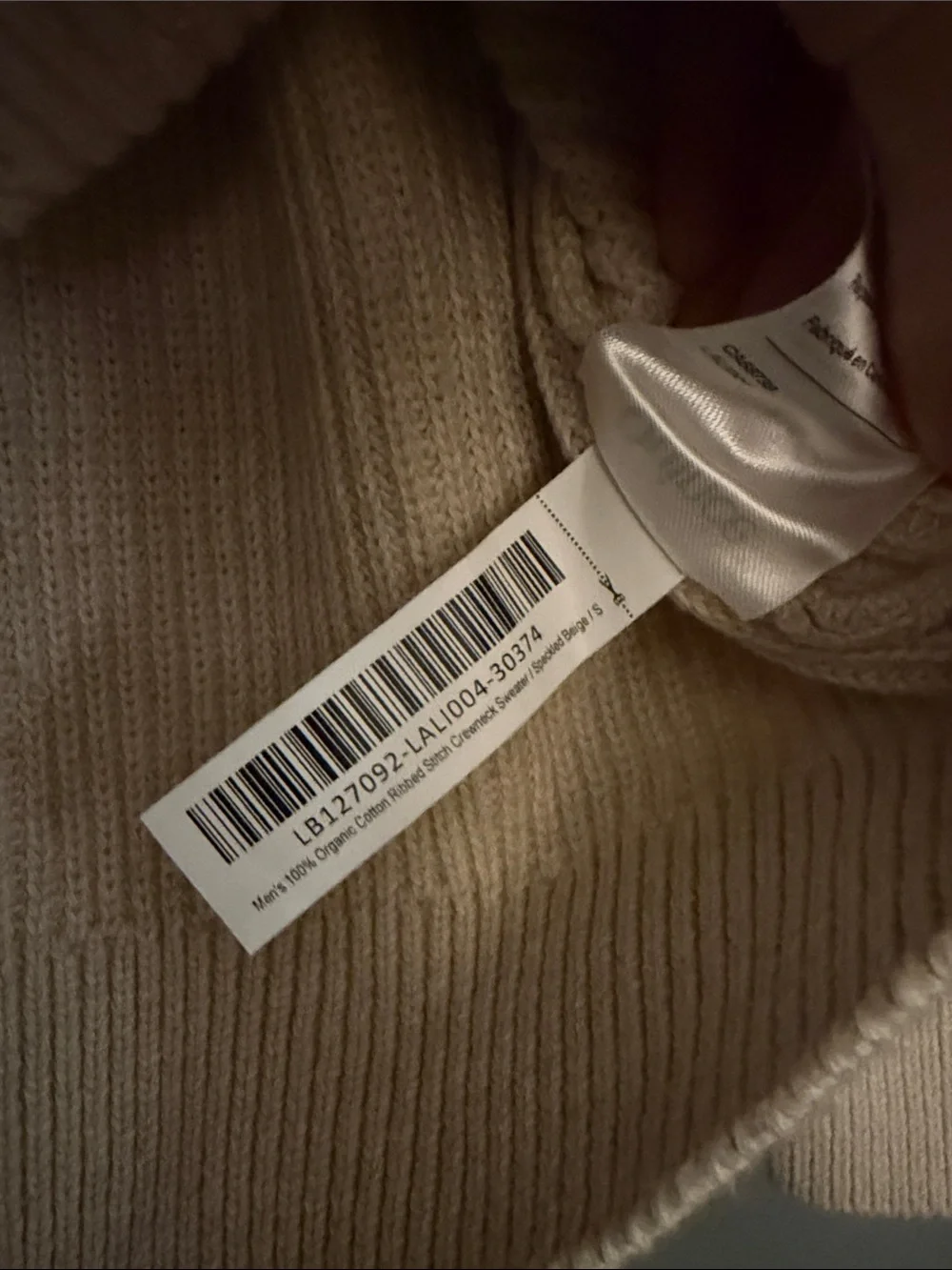 $60 msrp Quince Men's organic cotton Crewneck Knit Sweater speckled beige small